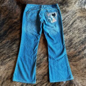 True Religion Bobby Low Rise Bootcut Flare Jeans Embroidered Geisha Girl Sakura